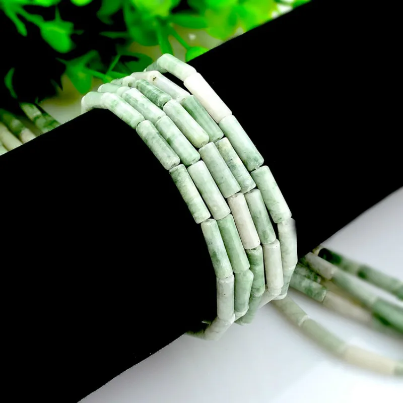 Natural rough 4*13mm cylindrical light green beads Beads for jewelry making Handmade DIY necklaces Bracelets Jewelry accessories | Украшения