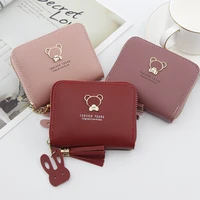 womens wallet short cute bear female fashion zipper tassel solid color cartoon coin purses ladies mini card holder money clip