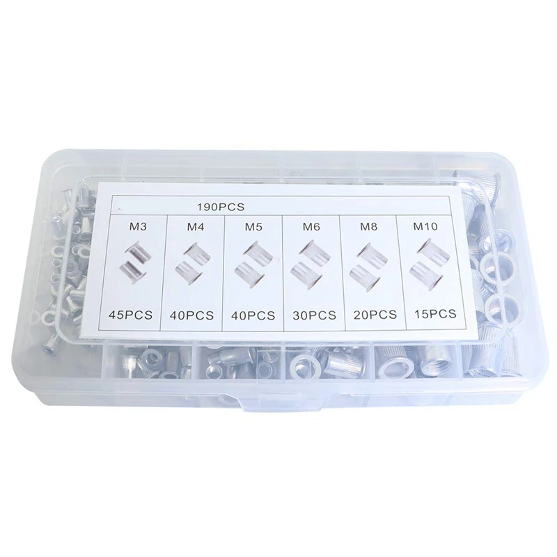 HTHL-190Pcs алюминиевый сплав Rivnut плоская головка Резьбовая вставка крышка M3 M4 M5 M6 M8 M10