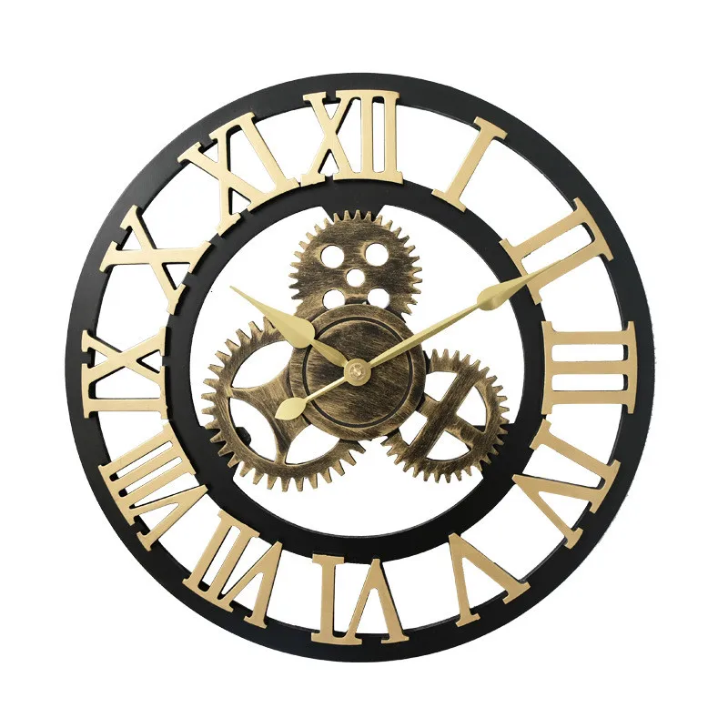 [HHT] Industrial Style Wooden Mute Wall Clock Gear Retro Hanging Sculpture Living Dining Room Creative Home Decoration | Дом и сад