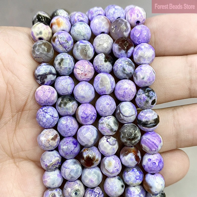 

Natural Frost Light Purple Cracked Dream Fire Dragon Veins Agates Round Beads 15'' Strand 8mm For Diy Bracelet Jewelry Making