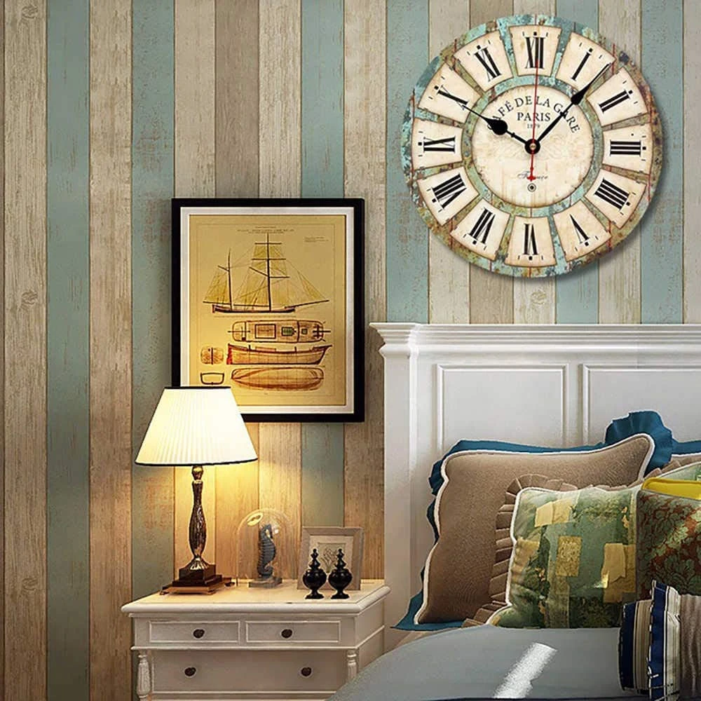 12 Inch Silent Round Wooden Wall Clock Vintage Rustic Style Battery Operated Home Decor for Living Room Kitchen Bedroom Bar |