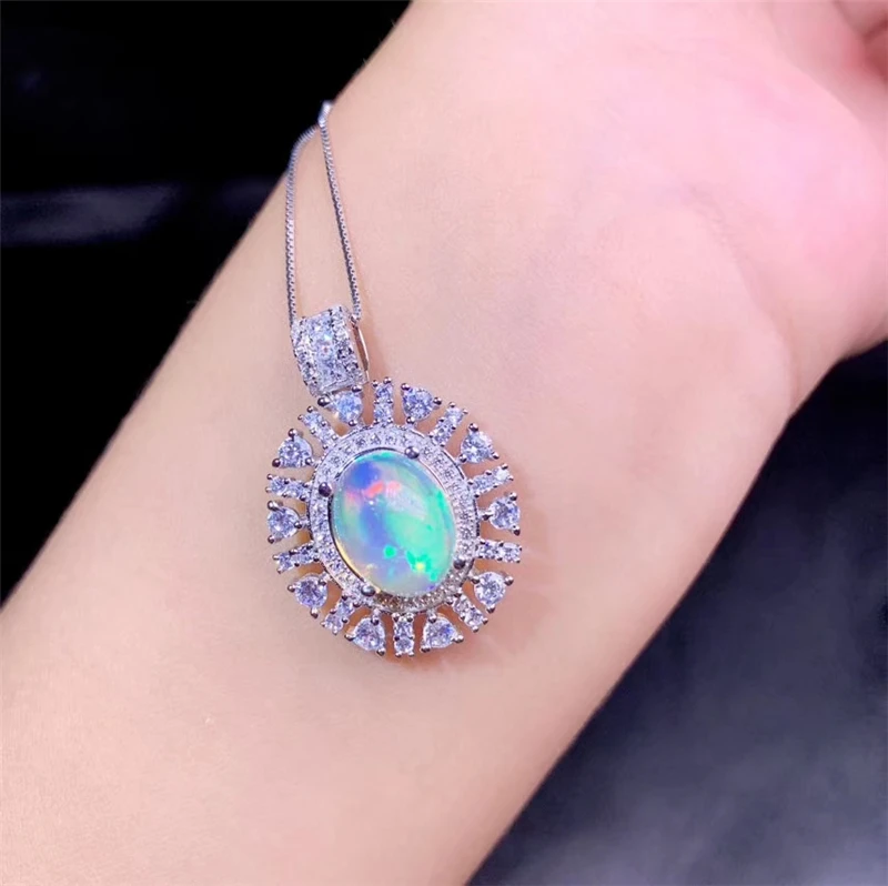

New Multicolor Natural Opal Pendant Necklaces for Women party 3.0ct authentic gemstones Fine jewelry 925 Sterling Silver #729
