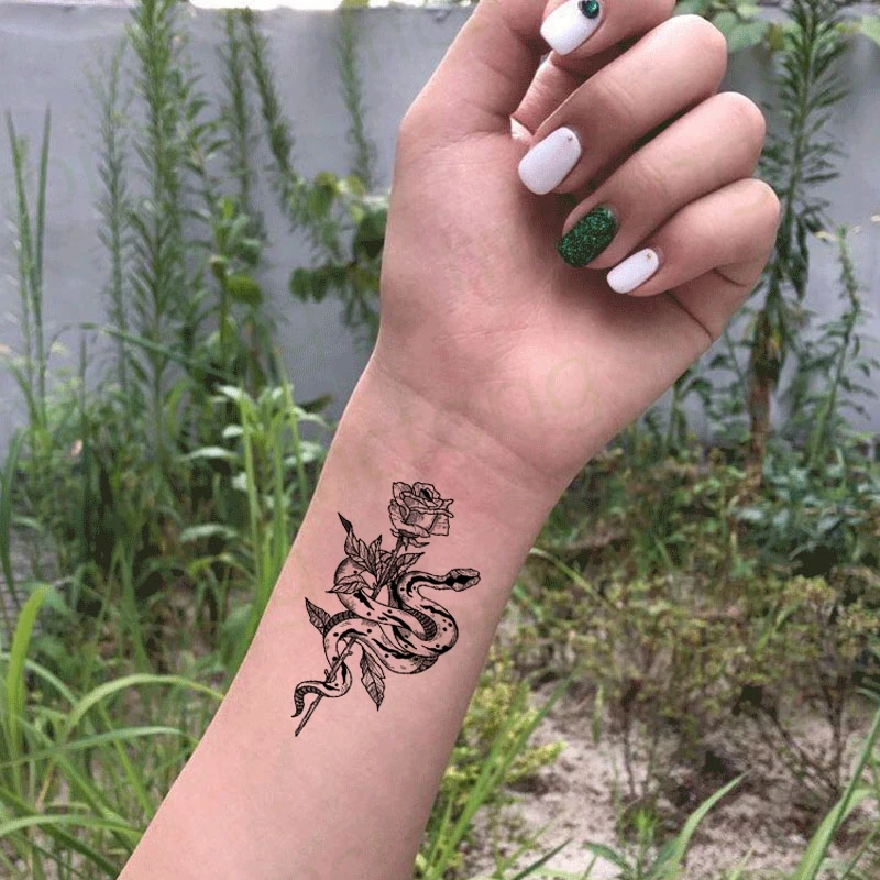 Водостойкая Временная тату-наклейка змея листья крест перо флэш-тату поддельные