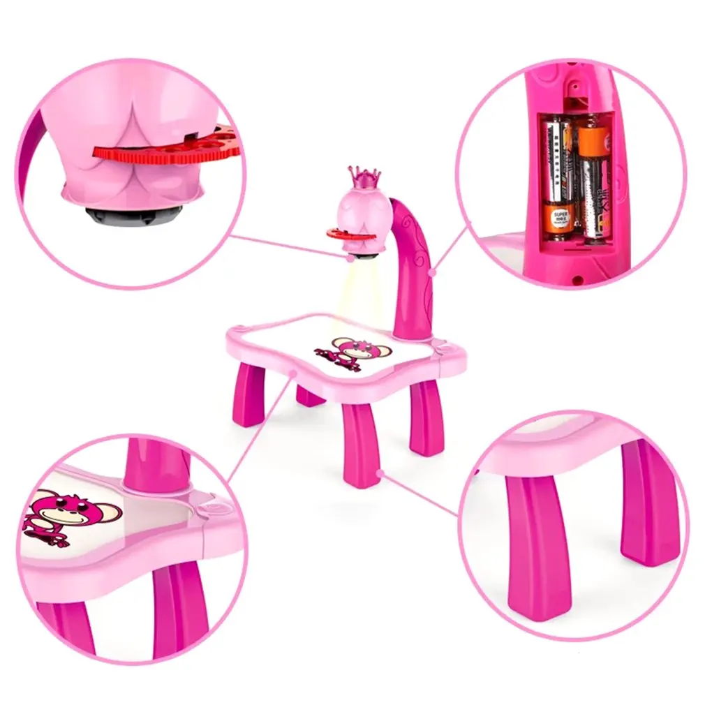 

Kids Learn Desk With Smart Projector Painting Learning Table Toy With Light Music Children Educational Drawing Table Girls Gift