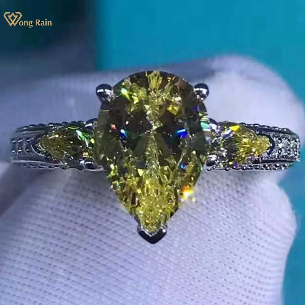 

Wong Rain 925 Sterling Silver Pear Cut 2 CT D Created Moissanite Wedding Engagement Luxury Rings Customized Rings Fine Jewelry