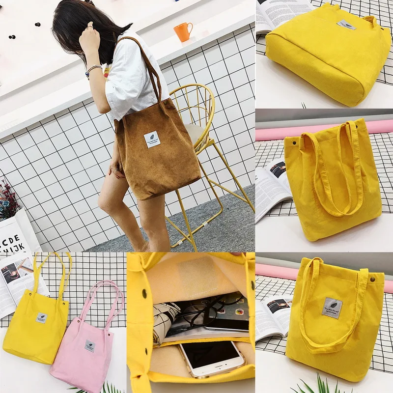 

Women Corduroy Shoulder Bag Canvas Cloth Fabric Handbag Solid Casual Tote Ladies Eco Shopping Bags College Students Books Bag