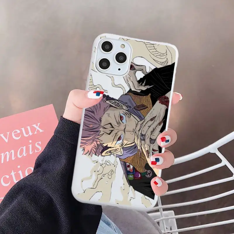 

Anime Jujutsu Kaisen Phone Case White Candy Color for iPhone 6 7 8 11 12 s mini pro X XS XR MAX Plus