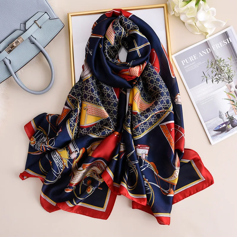 459-3 Brand Designer Silk Scarf Women New Printed Shawls and Wraps High Quality Pashmina Ladies Gift Large Soft Foulard Hijab - Цвет: 459-3