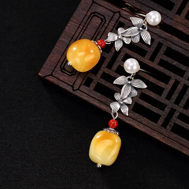 Олень Серебро S925 чистое серебро ретро натуральный мед воск Янтарный