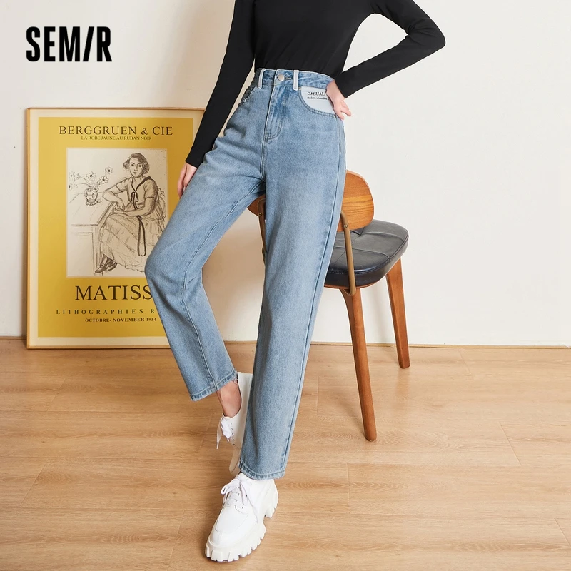 

SEMIR Jeans Women Loose 2021 Autumn New Contrast Color Design Sense Small Feet Pants Alphabet Trousers