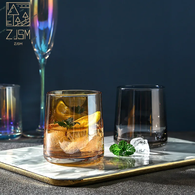 

Whiskey Glass With Lead-free Rainbow Amber Gray Transparent Color Water Drinking Glasses Cup For Vodka Bar Kitchen
