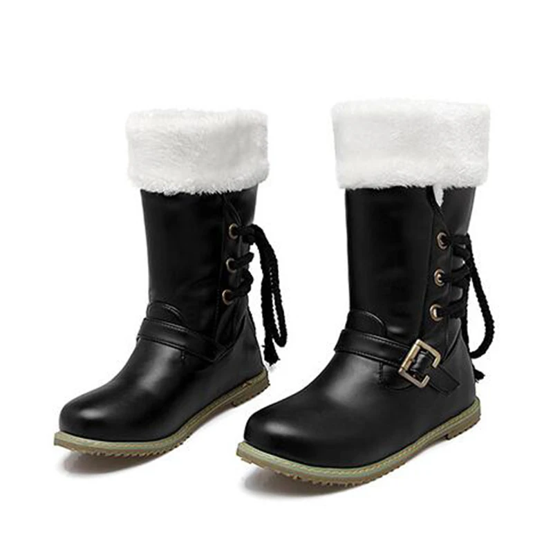 Белые женские сапоги Осень зима 2019 до середины икры на шнуровке модные теплые