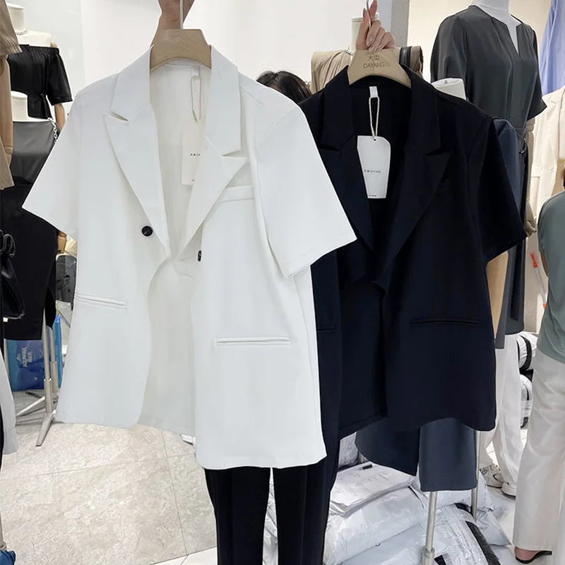 

Sister Fara Chic Asymmetrical Casual Blazer Ladies New Summer Thin Short Sleeve Suit Blazers Loose Elegant Women's Jacket Coat