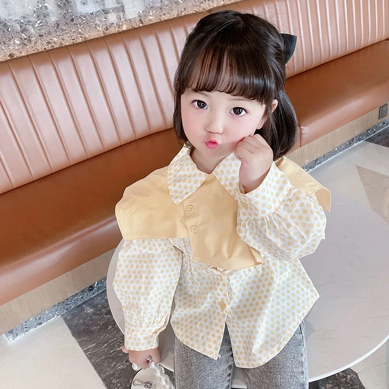 

Girl's Waistcoat Shirt Suit Lovely Two-piece Breathable New Arrival Children's Clothing Polka Dot Print Blouse LB270