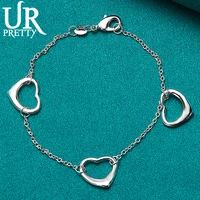 urpretty 925 sterling silver three hollow love heart chain bracelet for man women wedding engagement party jewelry gift
