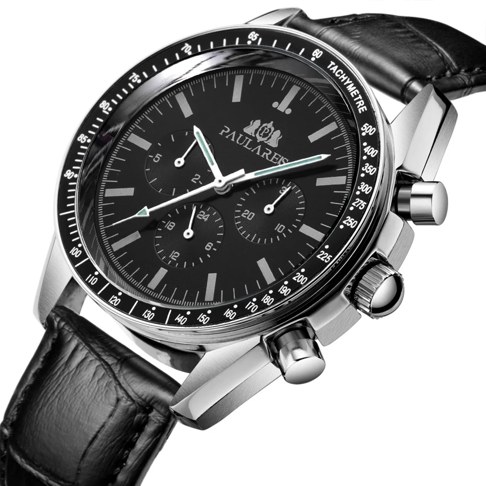 

Luxury Men's Automatic Mechanical Watches Genuine Leather Chronograph Man Waterproof Watch Brand Male Calendar Clock Wristwatch