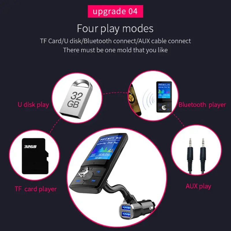 

Car MP3 Wireless Bluetooth Handsfree AUX with QC3.0 Dual USB Charge L9CE