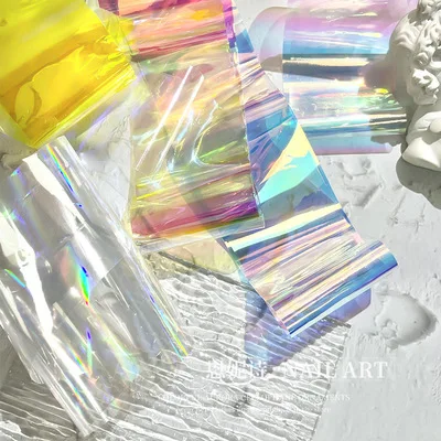 

1 bottle 4*50cm Aurora Nails Glass Foil Film Sticker Cellophane Paper Korean Nail Trend Design Ice Cube Manicure Decoration