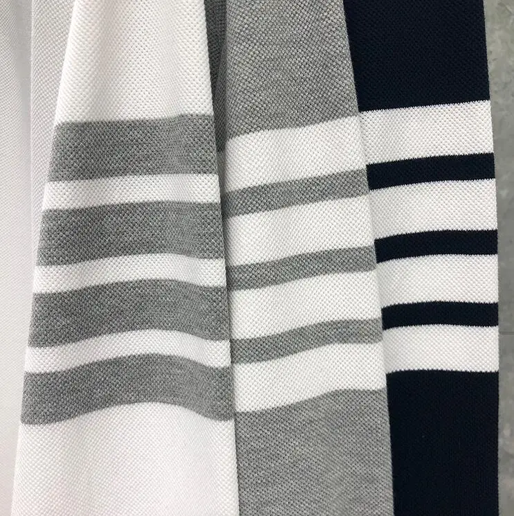 

2021 Fashion TB THOM Brand Shirts Men Casual Loose Striped Cotton Solid Spring Autumn Long Sleeve Polo Clothing