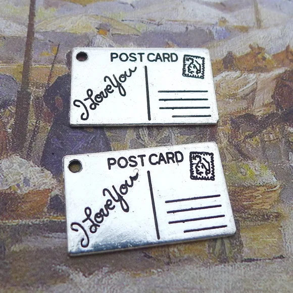 

Newest 10Pieces 1*26mm Mixed Alloy Antique Silver Color Postcard Charms Rectangle Pendant Accessory For DIY Jewelry Making