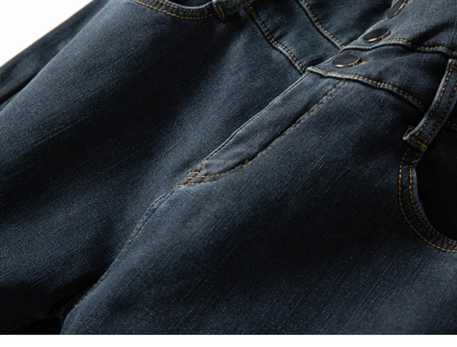 

Women Single Breasted Jeans High Waist Plus Velvet 2020 Autumn Winter Ladies Denim Pencil Trousers