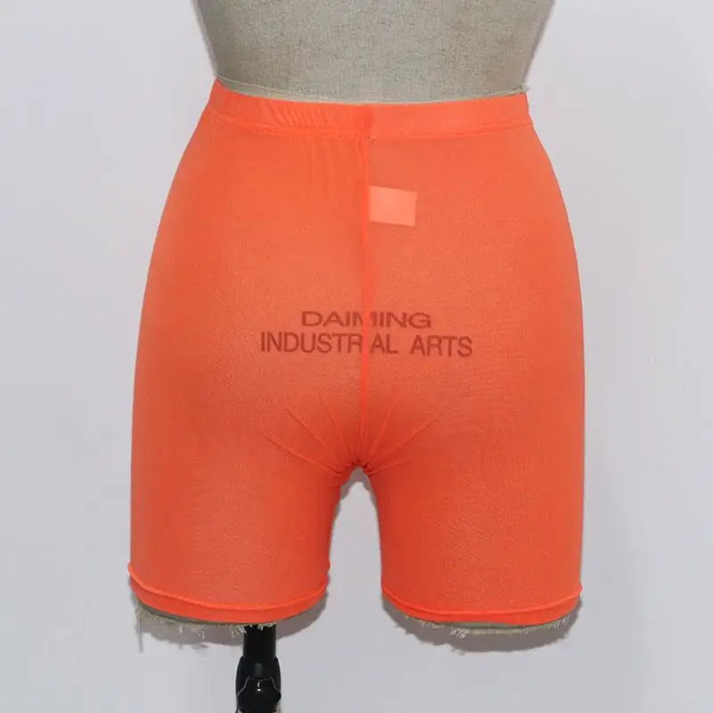 

OMSJ 2019 Summer Fashion Yellow Mesh Transaparent Sexy Women Casual Shorts Ladies High Waist Shorts Summer Shorts Sexy Shorts