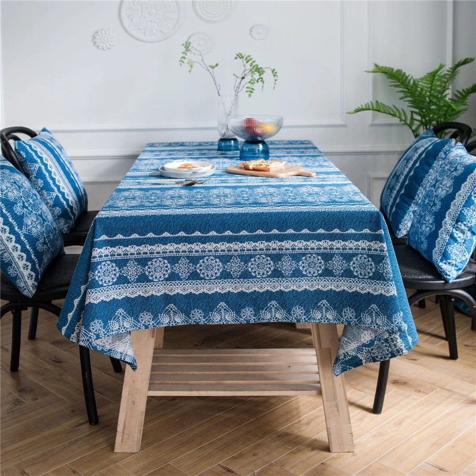 Ретро синяя кружевная Скатерть Прямоугольные скатерти для украшения дома