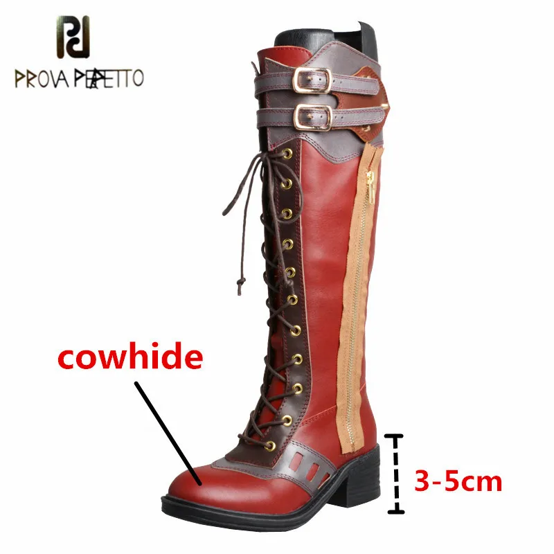 

Prova Perfetto High Quality Genuine Leather Women Thigh High Boots Round Toe Zipper-Sid Thick Bottom Wearproof Casual Shoes 2021