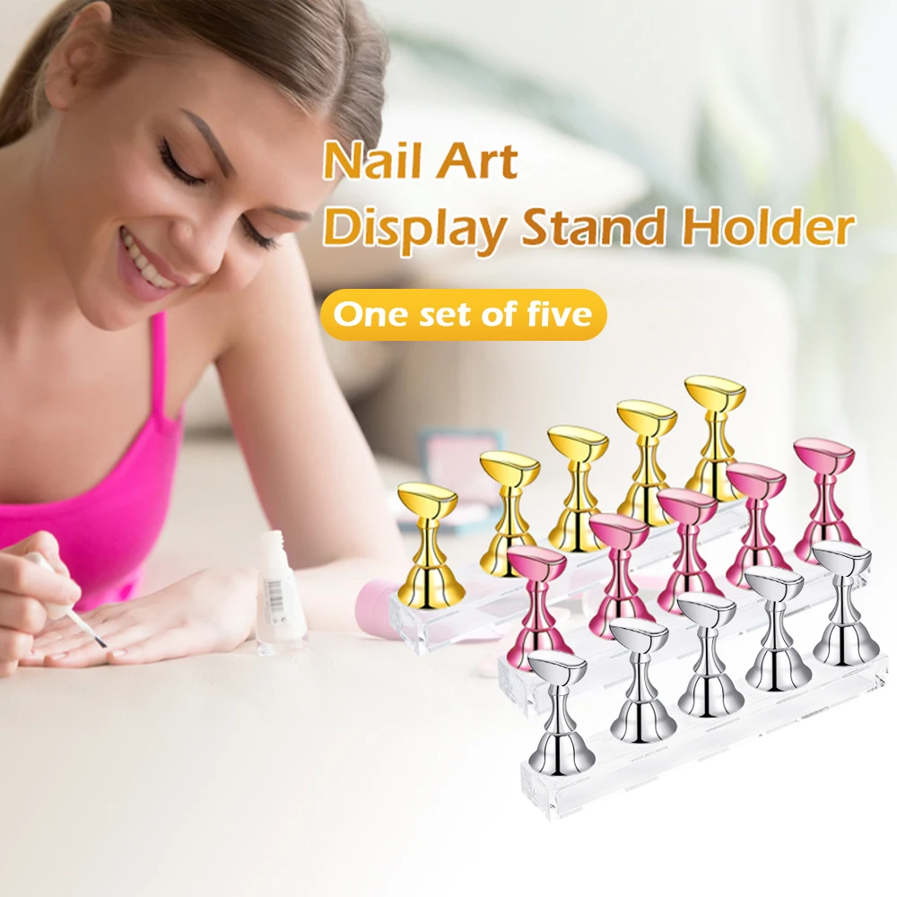 

1Set Magnetic False Nail Tips Practice Trainning Display Stand Holder Base Alloy Crystal Nail Art Polish Display Manicure Tools