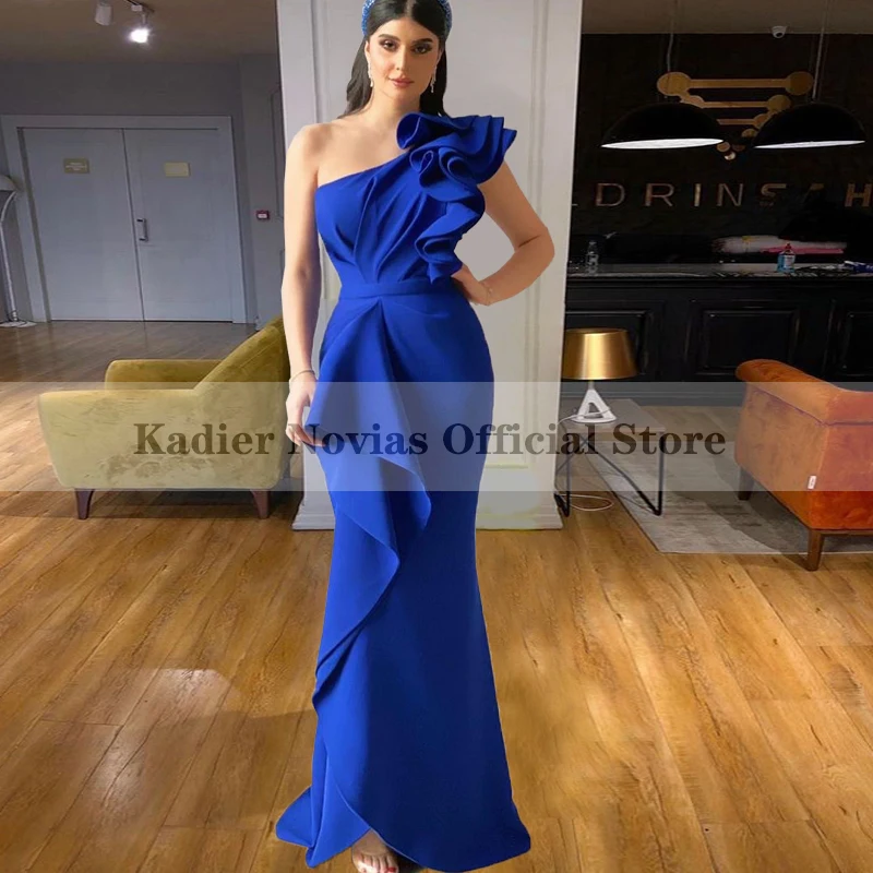 

Women's Long Mermaid Royal Blue Evening Dresses 2021 One Shoulder Satin Prom Party Dress vestidos de noche vestidos de fiesta