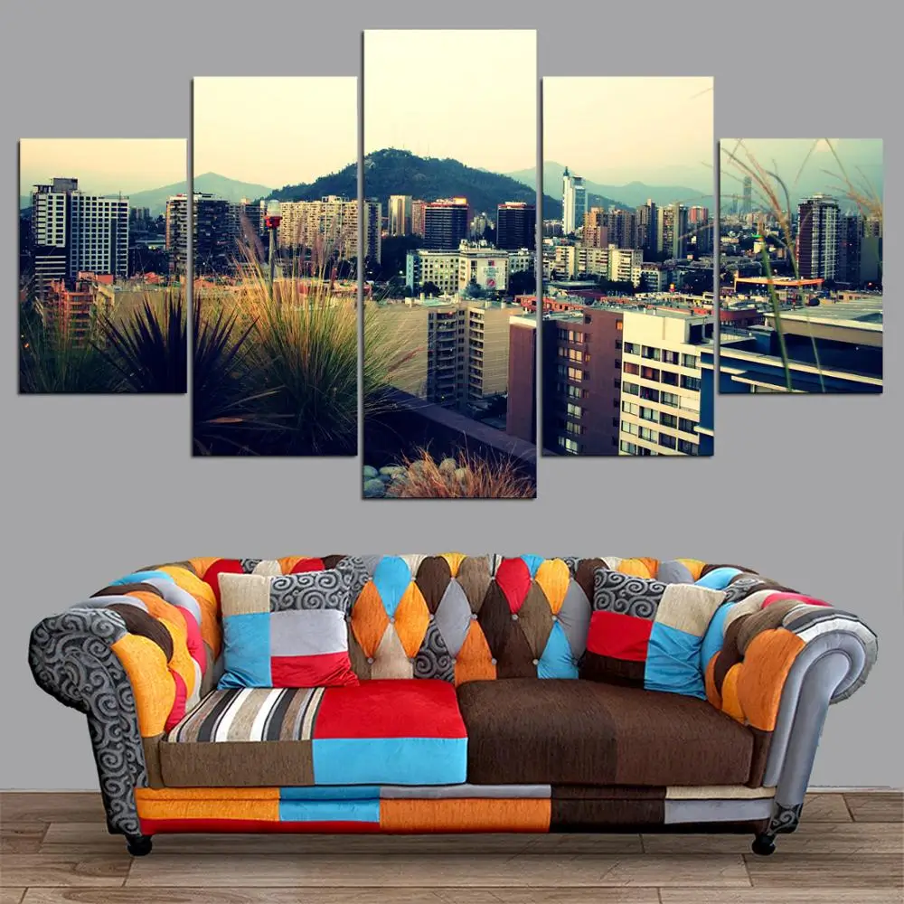 HD Canvas Printed Painting 5 Piece Wall Art Santiago Centro Atardecer Home Decor Poster Picture For Living Room | Дом и сад
