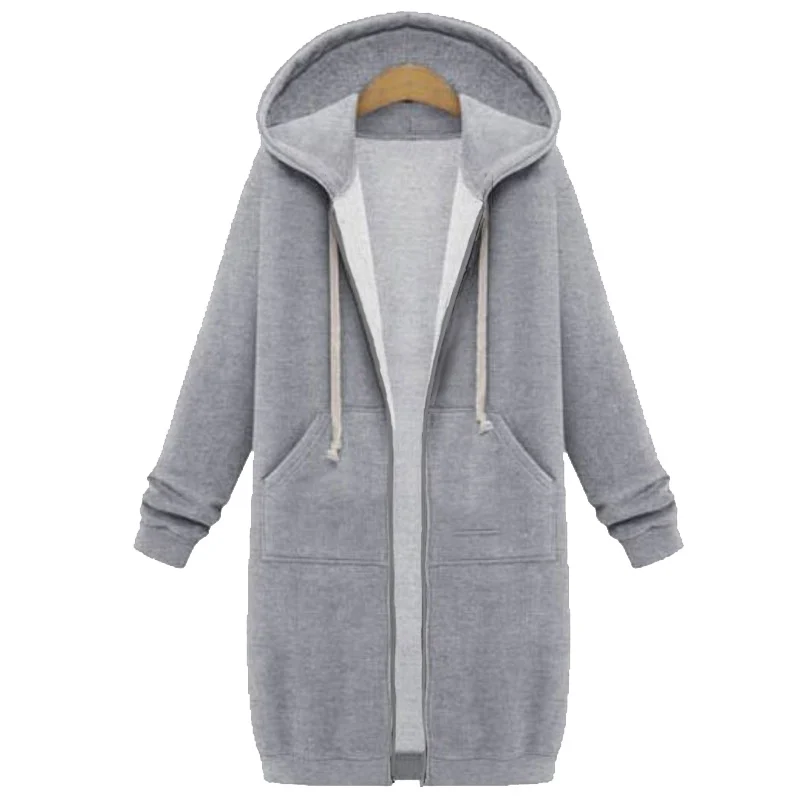 

Long Hoodies Women Autumn Winter Oversized Hoodies Long Sleeve Sweatshirt Women Zipper Fashion Outerwear Pockets