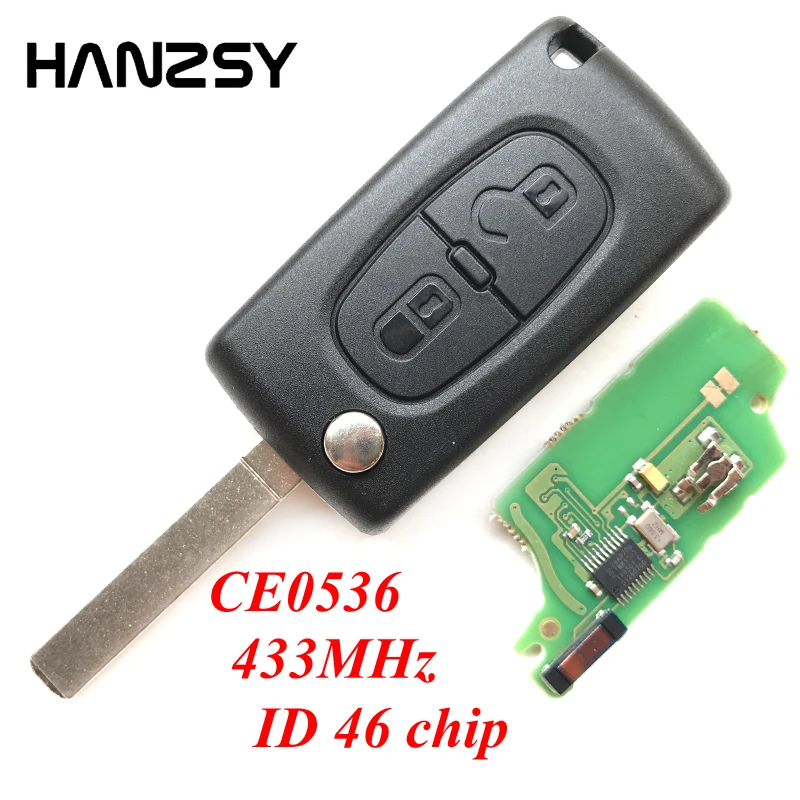 2 Button 433mhz Flip Folding Key For Peugeot 307 408 308 207 208 Partner Complete Remote Key ID46 Chip CE0536 VA2 /HU83 Blade