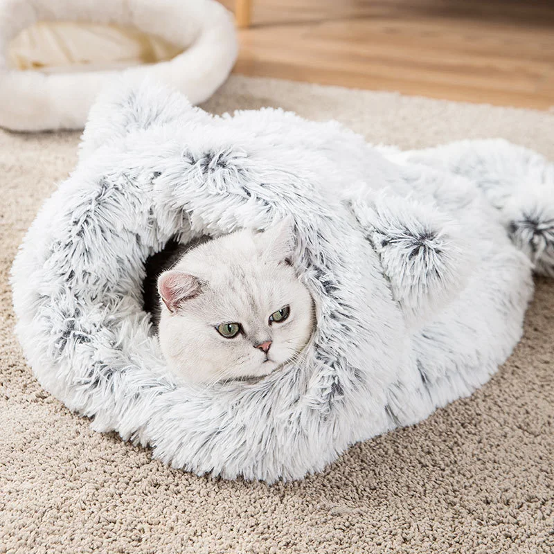 Съемный и моющийся длинный плюшевый спальный мешок для кошек щенок маленькие