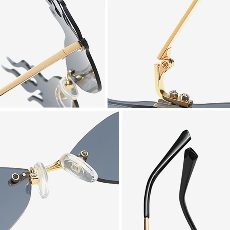 

New 2019 Fashion Fire Flame Sunglasses Women Men Rimless Wave Sun Glasses Eyewear Luxury Trending Narrow Sunglasses Streetwear