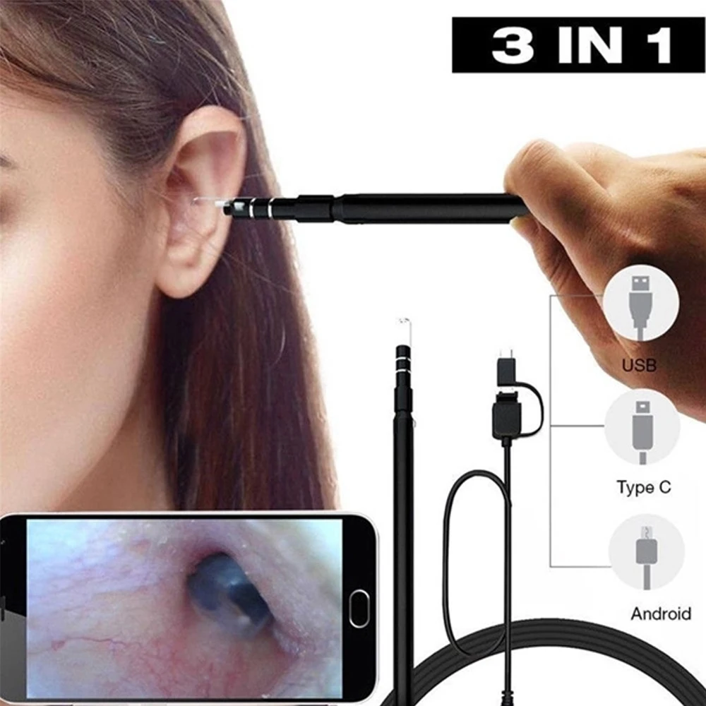 

Otoscope Medical In Ear Cleaner Ear Endoscope Camera Otoscope Mini Camera Scope Picker Ear Cleaning Wax Android PC Type C IP67