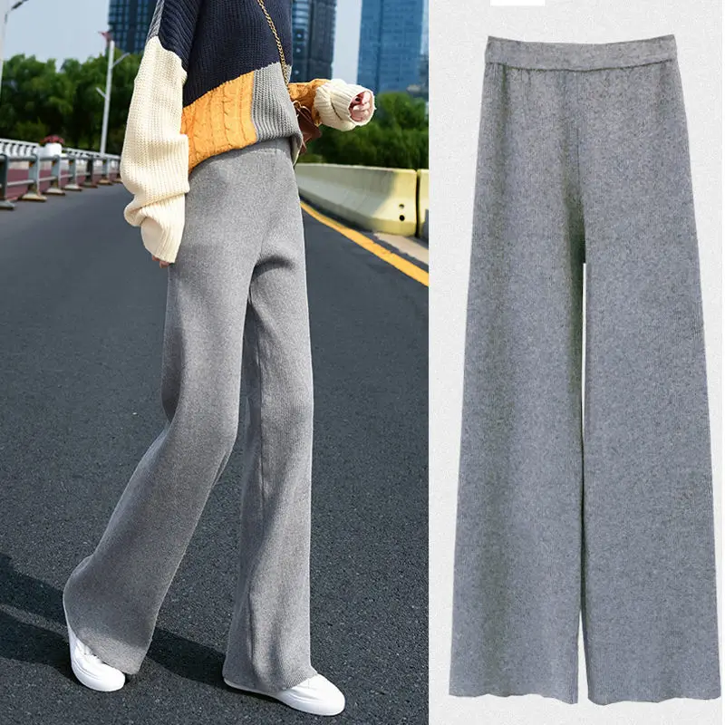 

New trousers women's knitted wide leg pants straight pants casual slim