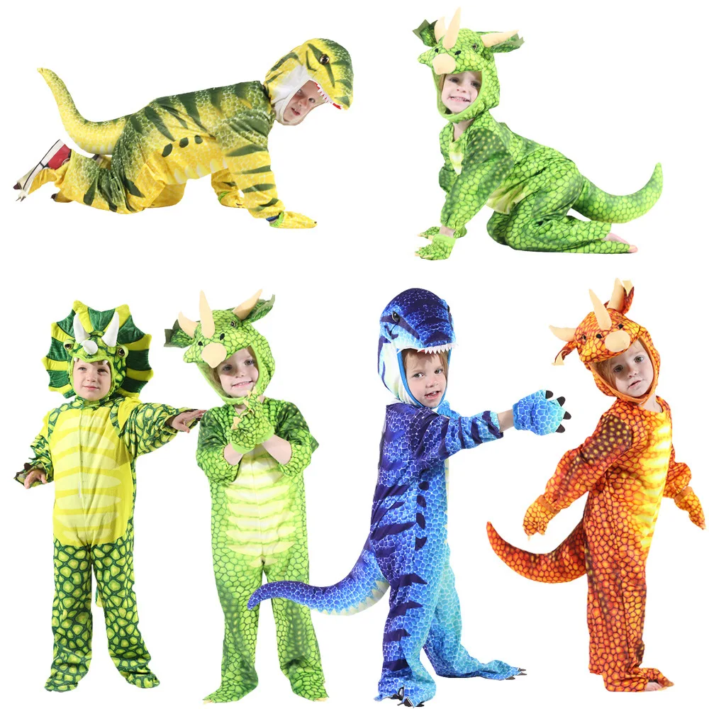 Детский костюм T-Rex, комбинезон с динозаврами Пижама для косплея, костюм трицератопса, Праздничные рождественские костюмы на Хэллоуин для ма...