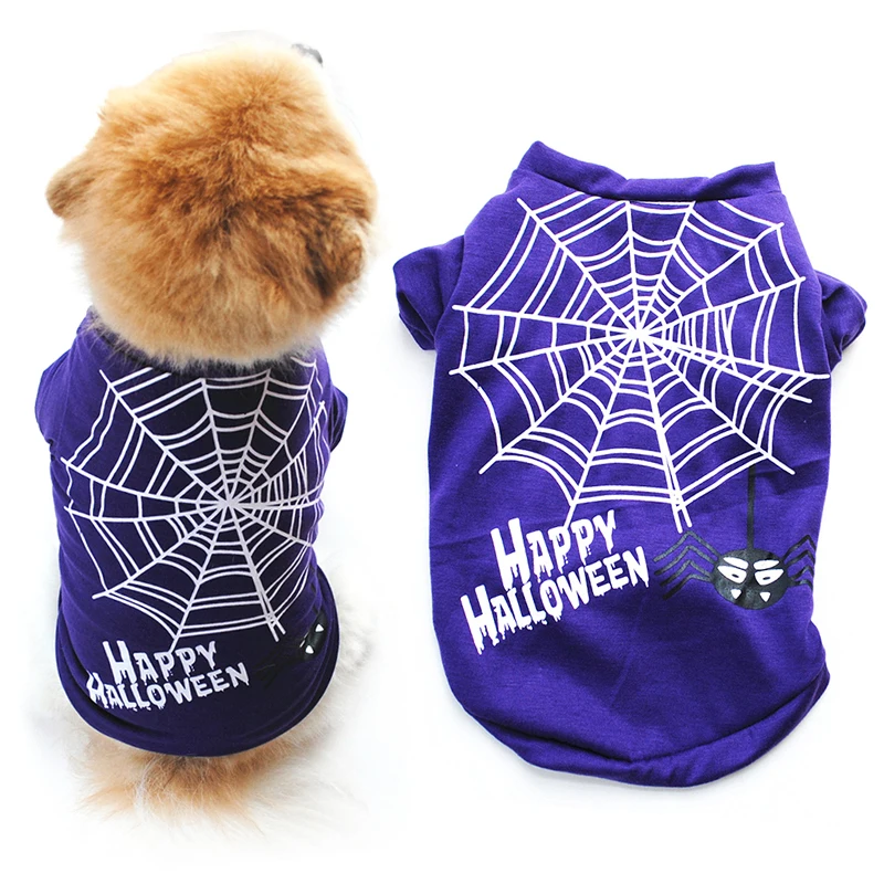 Кота собаки любимчика жилет футболка Счастливого Хэллоуина паук веб-шаблон