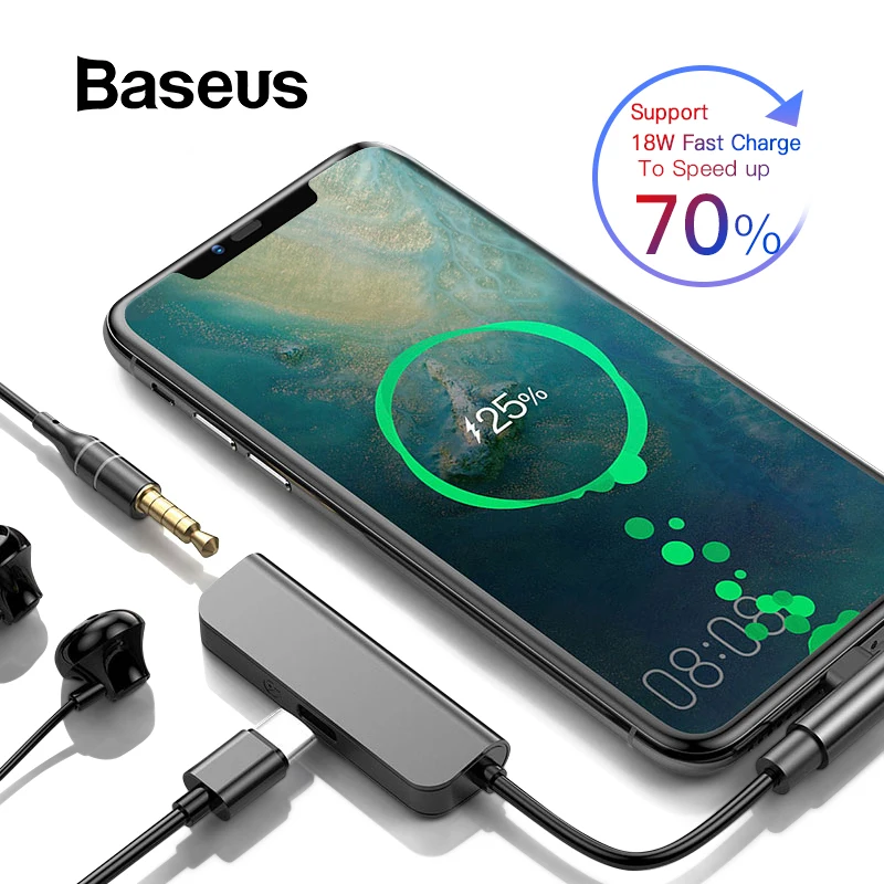 Baseus PD 18W type C адаптер для 3,5 мм Aux Jack конвертер для samsung S9 usb type C 2 в 1 Зарядка наушников адаптер для мобильного телефона