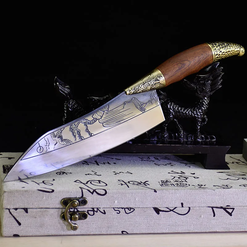

8 Inch 7Cr17MoV High Carbon Steel Kitchen Knife Handmade Forged Sharp Slicing Cleaver Santoku Barbecue Knife Copper Decor Handle