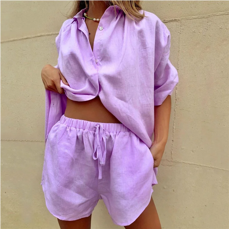 

Summer Tracksuit Women 2021 Lounge Wear Shorts Set Short Sleeve Shirt Tops Loose Shorts Suit Two Piece Set Casual Suit Women