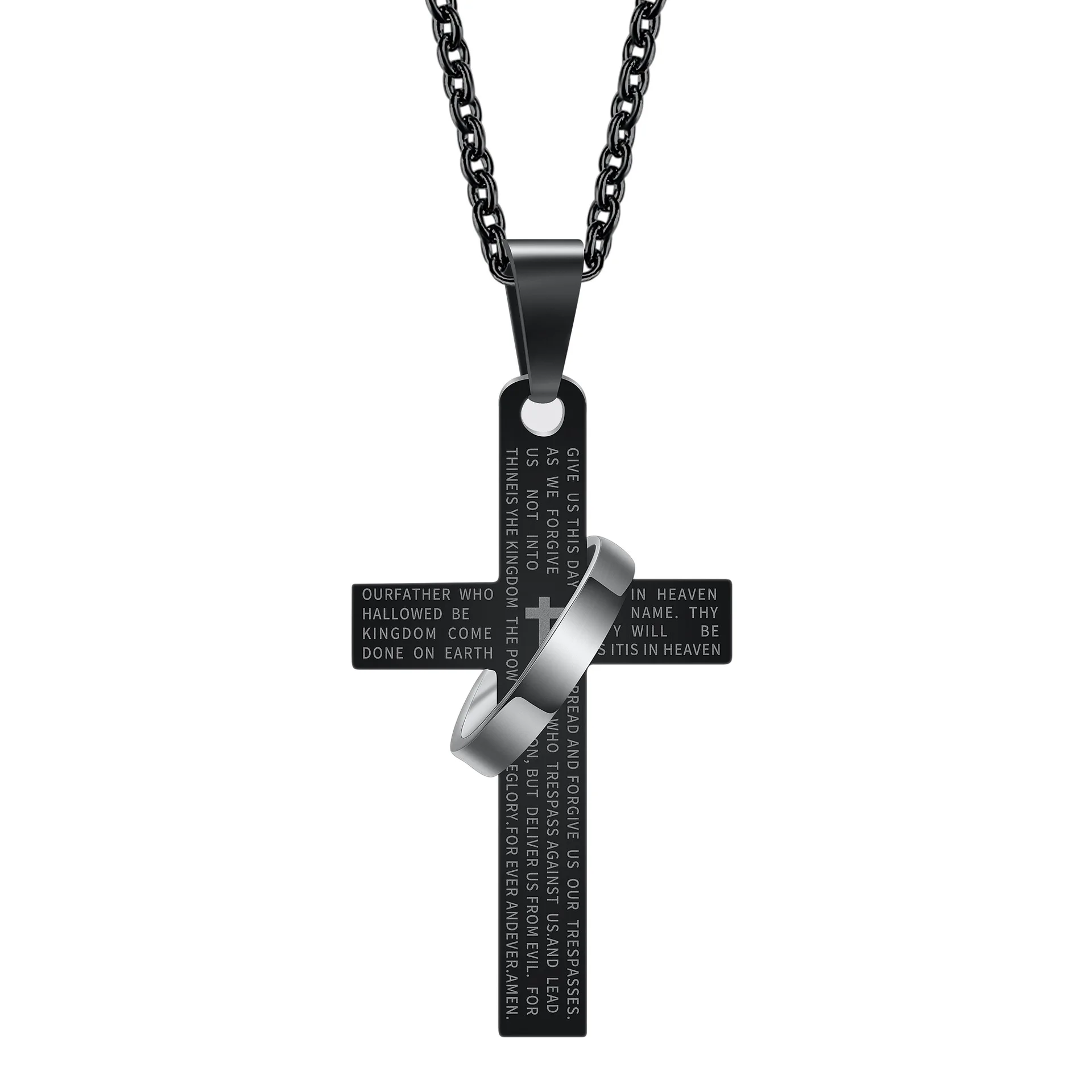 

Hip Hop Fashion Cross Scripture Pendant Necklace Stainless Steel Jewelry for Men Women Long Sweater Chain Punk Rock Gift