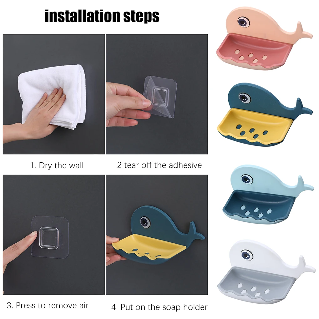 

Bathroom Soap Dish Holder Bathroom Soaps Box Storage Shelf Plastic Wall Mounted Draining Organizer Tray ABS 13x7.5cm