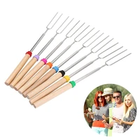 portable barbecue stick with wooden handle telescopic barbecue fork bbq tool