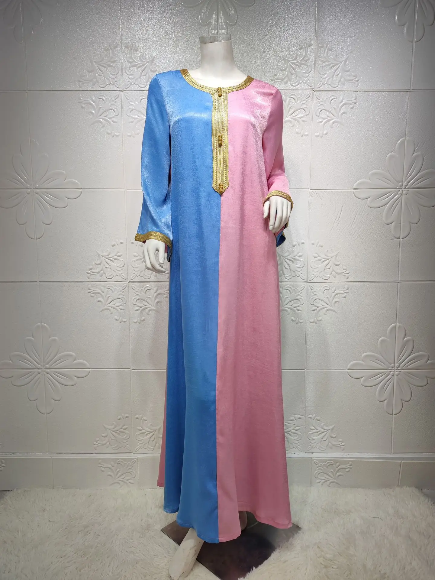 2021 Middle East Women's Fashion Color Matching Phnom Penh Muslim Women's Arab Robe Dress