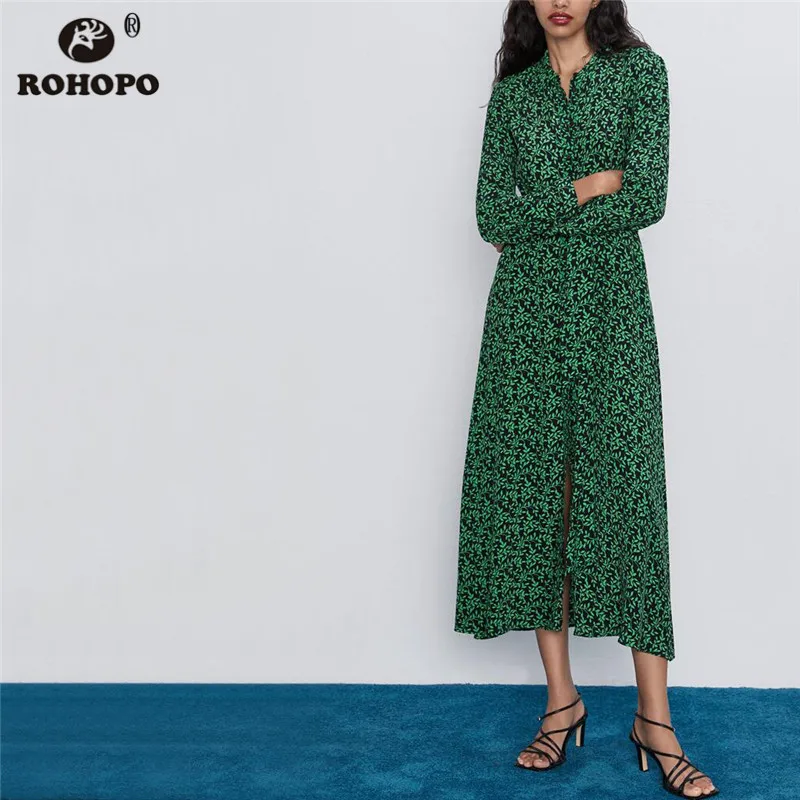 ROHOPO с длинным рукавом круглый воротник пуговицы летают Крошечные цветочные