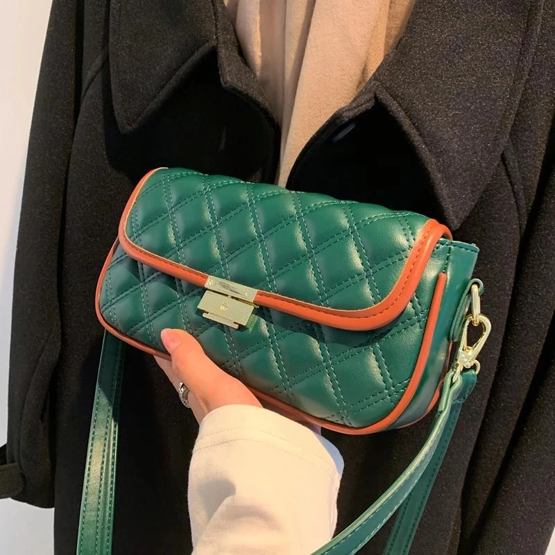 

Зеленые сумки-мессенджеры через плечо для женщин 2021 зимние маленькие женские брендовые трендовые дизайнерские сумки кошельки из искусстве...
