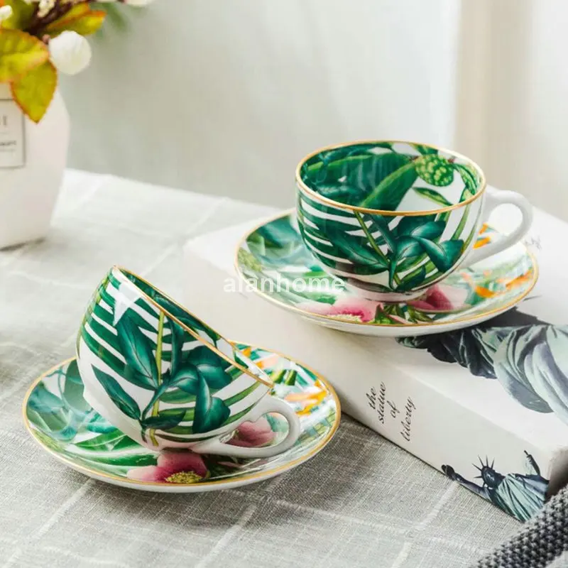 

2 Pcs Ceramic Coffee Cup Saucers Set Tea Porcelain Advanced cup Cafe Espresso